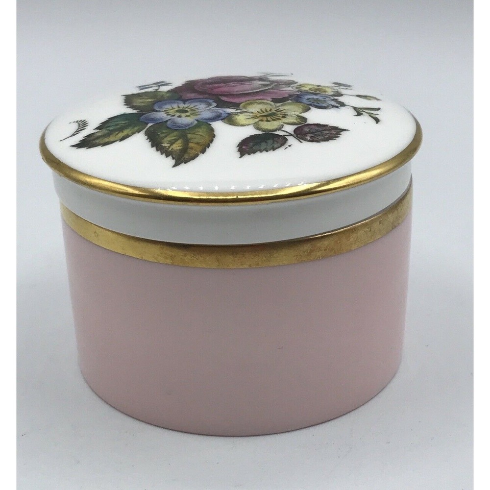Royal Worcester Bone‎ China Trinket Box Soft Pink Base  gold trim #2781